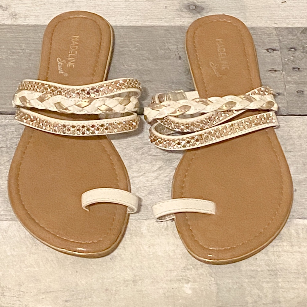 White Gold Braided Studded Sandals Size 8